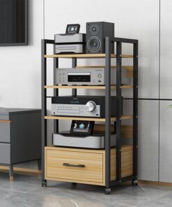 Armoire AV à 4 Niveaux avec Une Grande étagère de Rangement, Support stéréo Roulant, Tour Audio/étagère pour équipement électronique – Salle d'enregistrement à Domicile, Bureau, Armoire de c