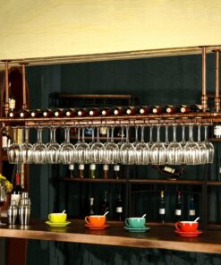 Support à vin Suspendu en métal avec étagère pour Bouteilles en Verre pour Bar de Cuisine, Support de Rangement décoratif à Hauteur réglable (100 x 35 cm)