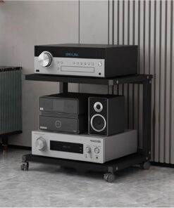 Support Audio, Support multimédia Audio-vidéo, Armoire stéréo avec roulettes, Support multimédia AV, Tour de Support Audio pour Tourne-Disque, Armoire stéréo en Bois, Tour de Support Audio p