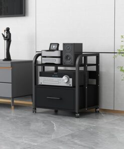 Meuble hifi,Support Multimédia Audio Et Vidéo D'angle For TV,meuble chaine hifi Rangement Audio Et Vidéo For Bureau À Domicile,meuble chaine hifi,étagères audio-vidéo,stand multimédia AV(Black,3-layer