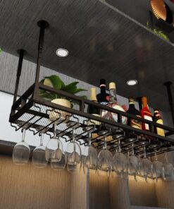 Casier à vin de Plafond et Support de Verre à vin en métal à Suspendre avec Support de Verre pour Bar, café, Cuisine, Restaurant, doré (Taille : 60 x 25 x 21 cm)
