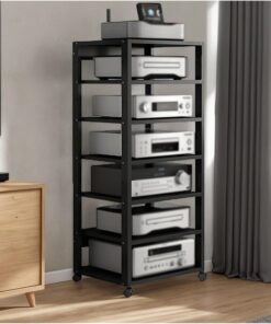 Étagère HiFi à 7 niveaux pour audio et vidéo - Pour petits espaces - Support de rangement compact moderne pour composants stéréo, consoles de jeu, tourne-disques, idéal pour home cinéma et salon