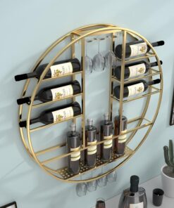 Étagère à Bouteilles de vin en Or, Support de Verre à vin en métal, Support de Rangement pour Verres à Pied, comptoir Rond, étagères flottantes pour Bar, Restaurant, Cuisine (Taill