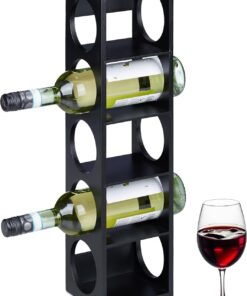 Relaxdays Étagère à vin pour 5 Bouteilles, en Bambou, HxLxP : 53x14x12 cm, Cuisine, Cave à vin et Bar, à Poser, Noir