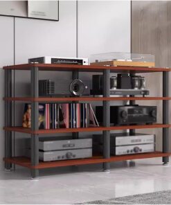 Support stéréo pour TV multimédia de Divertissement à Domicile à 4 Niveaux, Armoire de Composants de Support de Tour Audio vidéo d'angle, Platine Vinyle, amplificateur récepteur, étagère de