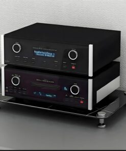 Meuble Rack Audio Ouverte, Meuble HiFi de Bureau ou au Sol, Meuble stéréo en Verre trempé, Meuble TV à 4 Niveaux for Bureau à Domicile, étagères en Verre trempé(Nero,17.7"x13.7"x1.5")