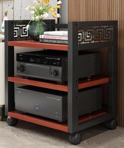 Meuble HiFi,Support Multimédia AV à 3 Niveaux Étagère Audio-vidéo Mobile Armoire Composant Console stéréo Routeur Support DVD Supports pour Tourne-disques pour Salon Salle de Loisirs(Teak)