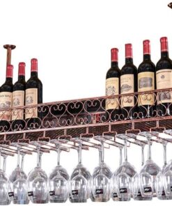 Porte-Bouteille de vin Suspendu au Plafond, métal sous étagère à vin Gobelets de Champagne à vin Support de Support en Verre pour Bar de Cuisine Pub Wine Decor Display (Couleur: Br