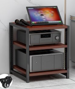 Meuble Hifi à 3/4/5/6 niveaux Support Multimedia AV Imprimante DVD Étagère Audio-vidéo avec roulettes Meubles Stéréo Étagère pour Console de Jeu avec étagères réglables Supports d'angle pour salon(Tea
