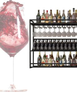Étagère à Bouteilles de vin Murale avec Support pour Verres à vin Étagères de Bar avec lumière LED Étagère de présentation pour Bouteilles d'alcool Mini étagères de Bar pour boutei