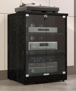 Meuble Média pour Équipement Audiovisuel - Armoire Stéréo avec Portes en Verre Trempé, Gestion des Câbles et Étagères Réglables, pour Chaînes Hi-FI et Composants(Black,80cm/31.5in)