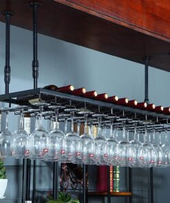 Étagère à vin de Plafond pour Bar, Cuisine, présentoirs décoratifs Suspendus, Verres à Champagne, Verres à Pied, étagère pour Bouteilles de vin, Noir (Taille : 60 x 30 cm)