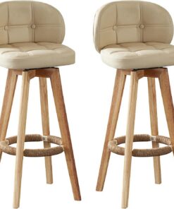 LiChA Ensemble de 2 tabourets de Bar pivotants, Tabouret de Hauteur de comptoir rembourré en Simili Cuir avec Dossier et Pieds en Bois, chaises de Bar pour îlot de Cuisine et Salle à Manger