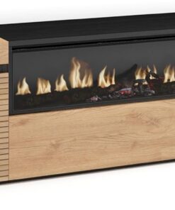 Skraut Home | Meuble TV | Banc Télé | Grand Espace de Rangement | 200x45x35cm | pour Les TV jusqu'à 80" | Cheminée électrique | Style Moderne | Chêne