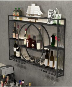 Présentoir à vin Mural, étagères flottantes pour Bar, présentoir de Rangement pour vin, Porte-Bouteille Multifonctionnel en Fer pour Bars à Domicile (Couleur : Noir, Taille : 47,2