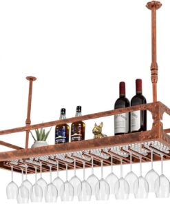 Casier à Verres à vin au Plafond, Support à vin Suspendu, Armoire à vin Suspendue réglable en Hauteur de 13,78 à 21,56 Pouces, étagère Murale à Verres à vin Parfaite pour Bar et cuisine/100