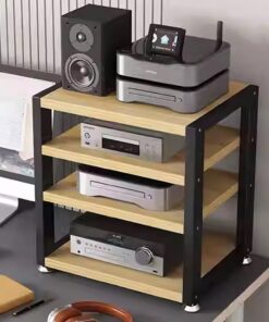 Meuble Audio à 4 Niveaux pour Platine Vinyle et amplificateur Hi-FI, Tour de Rangement pour CD et récepteur stéréo, 48 cm de Hauteur - Noir