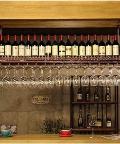 MObyat Casier à vin Suspendu au Plafond avec étagère en Verre Amateurs de vin Meubles de Bar et Meubles de Bar à Domicile Casiers à vin Étagère Murale Loft Support de Plafond en Fer en mé