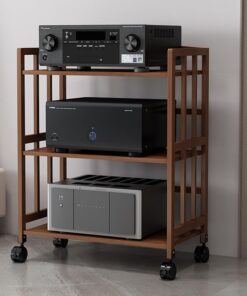 YVYKFZD Meuble HiFi à 2/3/4/5 niveaux, Meuble Rack Audio armoire de composant d'angle mobile, Meuble Audio Vidéo ouverte avec étagères réglables, Meuble stéréo multimédia AV en bambou(Color:A 3Tier-88