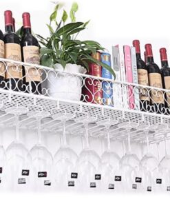 Casier à vin mural moderne en métal, casier à vin rond industriel suspendu avec porte-verre, étagères flottantes pour bar, casier à vin pour maison, restaurant, bar (couleur : noir, taille :