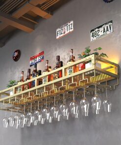 Casier à vin en métal Moderne avec lumière LED, étagères flottantes murales pour Bar, Porte-gobelet Suspendu pour la Maison, Porte-Bouteille en Fer monocouche pour Salle de Bain.