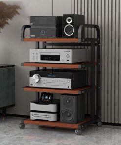 Support Audio, étagère multimédia, étagère de Jeu, Support DVD, Support multimédia AV, étagère d'angle, Support de Rack Audio stéréo, Support multimédia Audio-vidéo Moderne avec roulettes (n