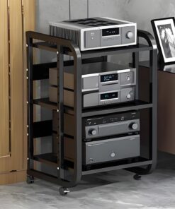 Meuble vinyle,meuble chaine hifi meubles pour,audio/vidéo Chariot À Roulettes Pour Supports Audiovisuels Mobiles,3 4 5 Étages Rack Pour Composants Stéréo,Support Multimédia Avec Roulettes(Black,19.6x1