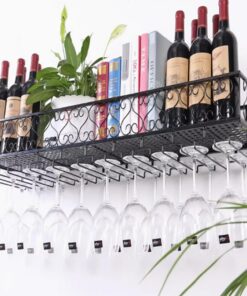 Casier à vin mural avec porte-verres à vin, étagère de rangement pour le vin, étagères flottantes pour bar, présentoir à vin mural pour salle à manger, maison, bar, cuisine (taille : 60 x 25