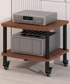 Meuble Rack Audio Mobile, Meuble Hi FI Ouvert, Support de Tube en Acier Au Carbone, Meuble Stéréo Moderne, Étagère de Centre de Divertissement avec roulettes(Brown,2 Tier 60x54x50CM)