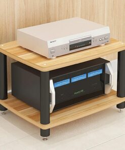 Meuble Rack Audio, Meuble Hi FI Support Audio/vidéo, Meuble Stéréo Vidéo, Petit Support TV avec Clous de Pied en Métal, pour La Maison, Le Bureau, Le Théâtre(Natural,2 Tier 60x48x42CM)