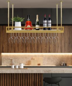 Casier à Verres à vin au Plafond, Porte-Bouteille de vin Suspendu, Armoire à vin Suspendue réglable en Hauteur de 11,8 à 23,6 Pouces, étagère à vin Parfaite pour Bar et cuisine/100 cm/39,4 p