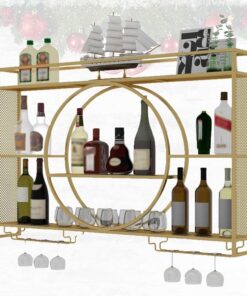 Étagère à Bouteilles, Meuble de Bar à Domicile avec Portes, étagères de Bar, étagère à vin dorée avec Support en Verre, Support Mural pour Verres à vin, Accessoires de Bar pour pub
