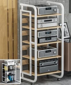 Meuble Haut-Parleur AV à 3, 4 et 5 Niveaux avec Support pour Lecteur CD ; Meuble Haut-Parleur Moderne ; Meuble Rack vidéo Multifonctionnel avec étagères réglables ; Support pour Lecteur Tour