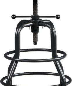 Yaheetech Tabouret de Bar Industriel en Similicuir Tabouret Haut Rond Réglable en Hauteur avec Deux Repose-Pieds Tabouret de Comptoir pour Cuisine Restaurant Design Néo-rétro Marron