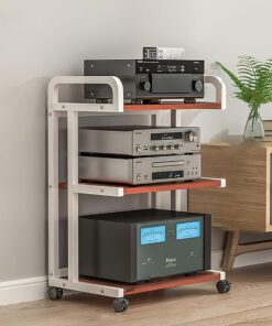 Support de Tourne-Disque avec Roues Étagère d'angle pour Support Multimédia AV Support Audio sur Pied Étagères Rack de Stockage Audio Vidéo pour Audio/vidéo Meuble Audio.(Walnut,50x40x81cm)
