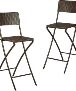 Relaxdays Chaise de bar lot de 2 avec dossier pliante pliable BASTIAN 78 cm hauteur, marron