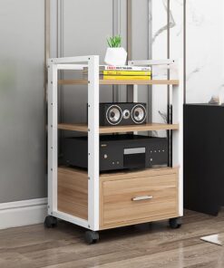 Support HiFi pour Armoire Audio 1/2/3/4 Couches Etagère de Rangement Multimédia avec Roues Universelles Support Sonore D'angle Mobile avec Tiroir pour Le Salon La salle de Jeux.(Wit,60x40x79cm)