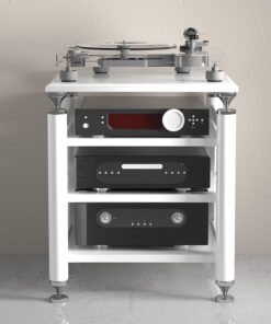 Meuble Chaine Hifi,Meuble Audio Stéréo,Support Multimédia AV,Meuble Imprimante,Rangement Maison,étagère d'angle pour TV, étagère audio-vidéo,Meuble de divertissement, pour Home Cinéma(Wit,62x57x78cm)