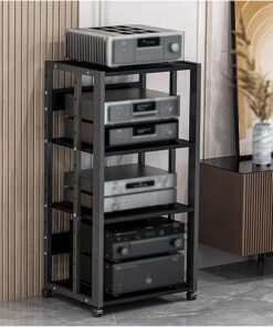 Support multimédia Tour pour Home cinéma, Bureau, Audio et vidéo, Meuble TV d'angle à 4 Niveaux, unité de Rangement pour Composants, Armoire stéréo, Console de Lecteur de Disque de Salon, AR