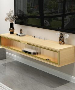 Meuble TV flottant avec tiroirs meuble mural avec couvercle, console média de divertissement murale, Meuble tv chambre meuble TV moderne mural, adapté pour le salon et la chambre.(Yellow walnut,120x24