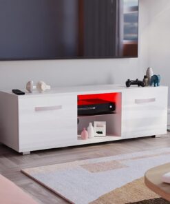 Vida Designs Cosmo Meuble télé LED à 2 portes, moderne, brillant mat, MDF, meuble de salle de séjour, éclairage RVB, blanc, 120 cm, à LED
