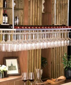 Porte-Bouteilles - Porte-Verres à vin Suspendu, 2 Niveaux de Porte-Bouteilles, Porte-Bouteilles de Plafond en métal réglable, étagère de Plafond décorative Simple pour Bars, familles, restau