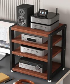 Meuble Rack Audio, Meuble Hi FI avec Coussinets de Pieds, Meuble Audio Vidéo, Cadre en Tube d'acier Épais, Support Stéréo Stockage, Structure Robuste(Brown,4 Tier 40x35x48CM)
