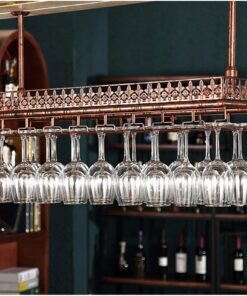 Casier à vin monté au Plafond et Support à Verre, étagère de Rangement Industrielle en métal pour Mur, Support à Verre à vin Suspendu pour Bar, Maison, café/100 x 35 cm