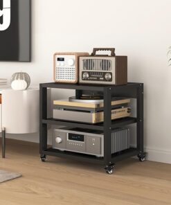 Meuble de composants audio vidéo à 4 niveaux mobiles, support multimédia pour salon, support HiFi pour jeux et enregistrement, meuble TV d'angle – 50 x 40 x 90 cm