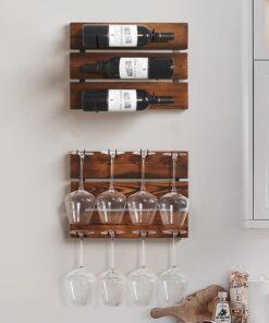 Porte-Bouteilles de vin Mural avec Support à Verres à vin Suspendu Étagères de Bar Mini-Bar Étagère de présentation de Bouteilles d'alcool Étagères à vin pour Bouteilles de vin Éta