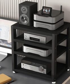 Meuble Hifi,Meubles pour Audio/Vidéo,Support d’Imprimante à 3/4 Niveaux,Armoire de Stockage Multimédia,Meuble pour Scanner,Étagère À Disques en Bois,pour Lecteurs DVD/Consoles de Jeux(Nero,45X35X48CM)
