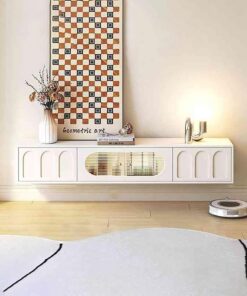 Meuble TV Suspendu en Bois,Centre de Console Multimédia de Divertissement,Meuble de Rangement sous TV avec Tiroir,Étagères TV Murales avec Porte,pour Le Salon La Chambre à Coucher.