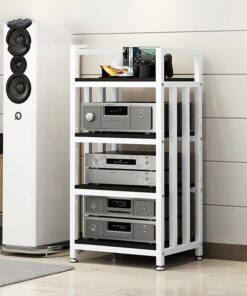 Étagère d'angle pour Support multimédia AV à 4 Couches,Meuble HiFi,étagères Audio-vidéo,Meuble Chaine HiFi Rangement Audio Et Vidéo for Bureau À Domicile,Meuble multimédia Audio stéréo à(F)