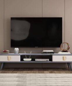 Meuble TV Rétro pour Téléviseurs 32-70", Centre de Divertissement, Rangement pour Équipements Audio et Vidéo avec 2 Tiroirs, pour Salon, Chambre et Bureau (Color : Gris, Size : 110x36x24cm/